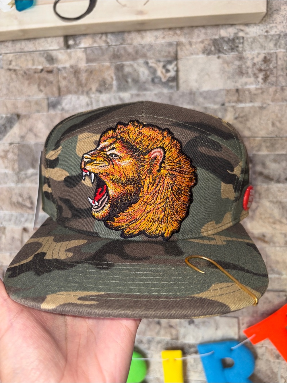 Camo Lion Embroidered Snapback Cap - Men Accessories